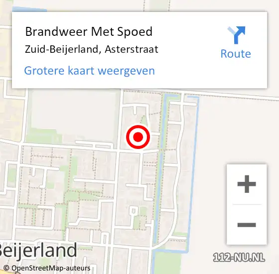 Locatie op kaart van de 112 melding: Brandweer Met Spoed Naar Zuid-Beijerland, Asterstraat op 16 juni 2018 08:44