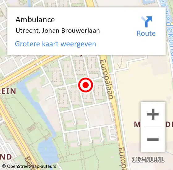 Locatie op kaart van de 112 melding: Ambulance Utrecht, Johan Brouwerlaan op 16 juni 2018 09:08