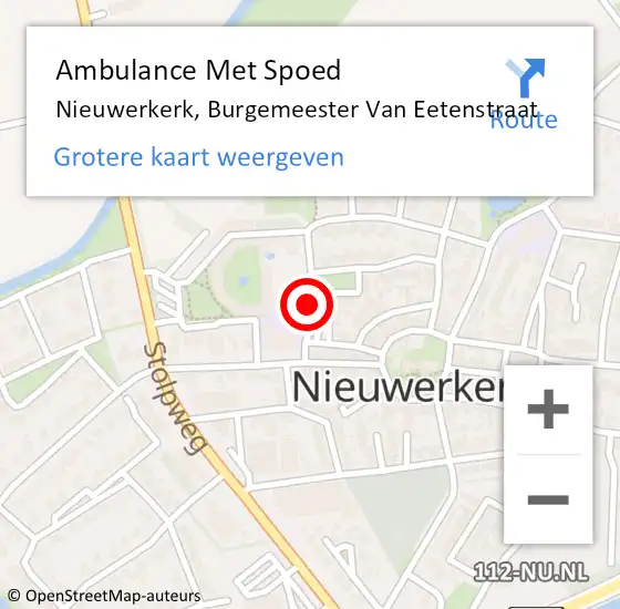 Locatie op kaart van de 112 melding: Ambulance Met Spoed Naar Nieuwerkerk, Burgemeester Van Eetenstraat op 16 juni 2018 10:32