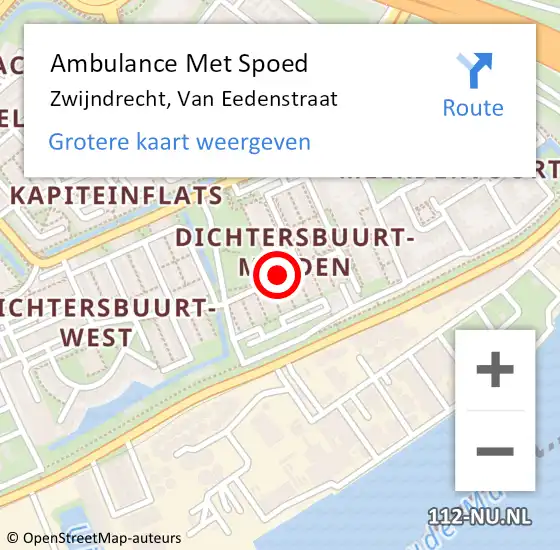 Locatie op kaart van de 112 melding: Ambulance Met Spoed Naar Zwijndrecht, Van Eedenstraat op 16 juni 2018 11:12