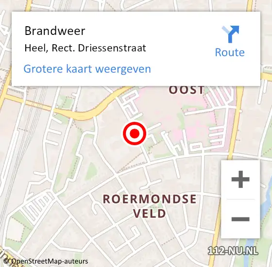 Locatie op kaart van de 112 melding: Brandweer Heel, Rect. Driessenstraat op 16 juni 2018 11:14