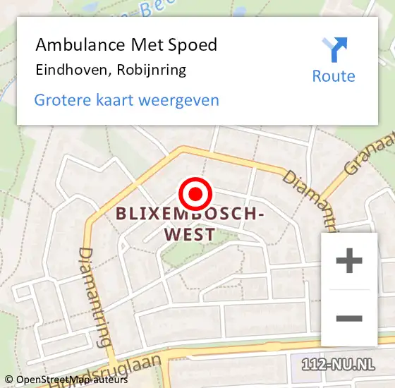 Locatie op kaart van de 112 melding: Ambulance Met Spoed Naar Eindhoven, Robijnring op 16 juni 2018 11:40