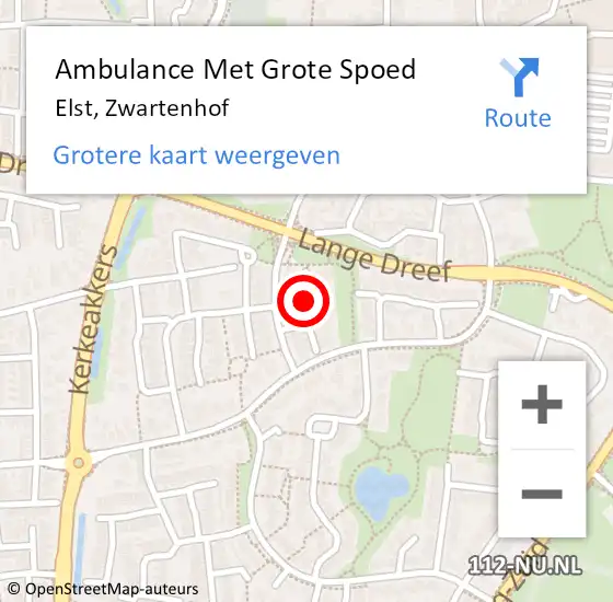 Locatie op kaart van de 112 melding: Ambulance Met Grote Spoed Naar Elst, Zwartenhof op 16 juni 2018 13:18