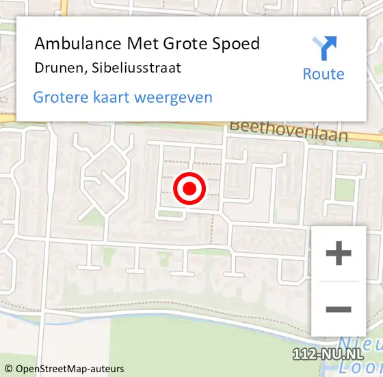 Locatie op kaart van de 112 melding: Ambulance Met Grote Spoed Naar Drunen, Sibeliusstraat op 16 juni 2018 14:23