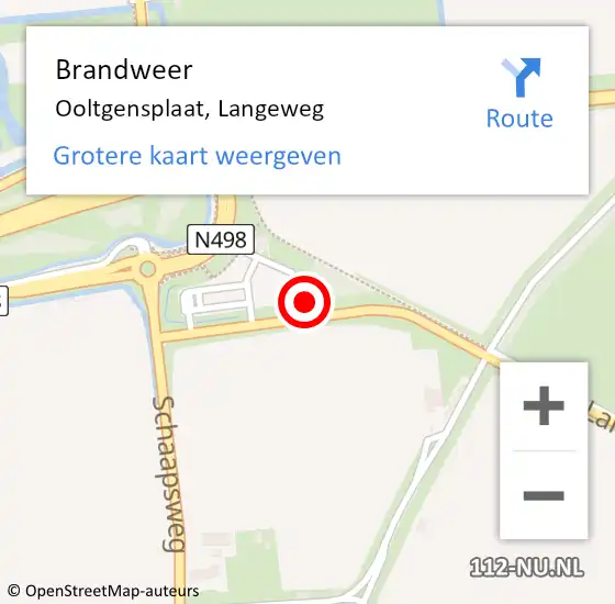 Locatie op kaart van de 112 melding: Brandweer Ooltgensplaat, Langeweg op 16 juni 2018 14:33