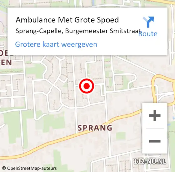 Locatie op kaart van de 112 melding: Ambulance Met Grote Spoed Naar Sprang-Capelle, Burgemeester Smitstraat op 16 juni 2018 14:36