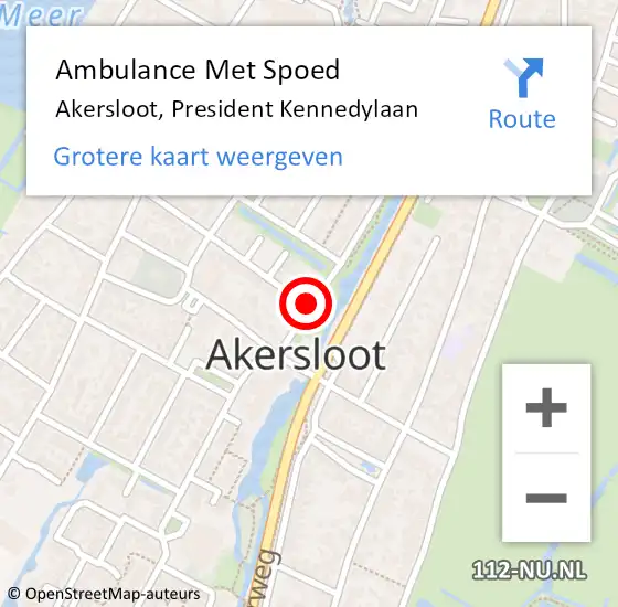 Locatie op kaart van de 112 melding: Ambulance Met Spoed Naar Akersloot, President Kennedylaan op 16 juni 2018 14:40