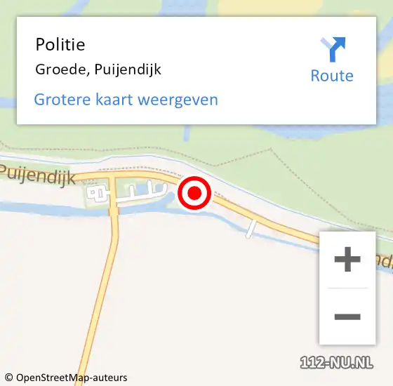 Locatie op kaart van de 112 melding: Politie Groede, Puijendijk op 16 juni 2018 14:49