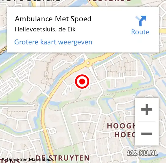 Locatie op kaart van de 112 melding: Ambulance Met Spoed Naar Hellevoetsluis, de Eik op 16 juni 2018 15:07