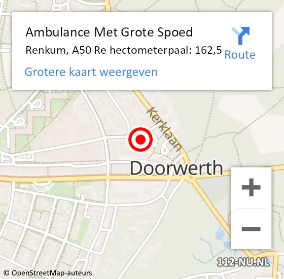 Locatie op kaart van de 112 melding: Ambulance Met Grote Spoed Naar Renkum, A50 Re hectometerpaal: 162,5 op 16 juni 2018 15:35