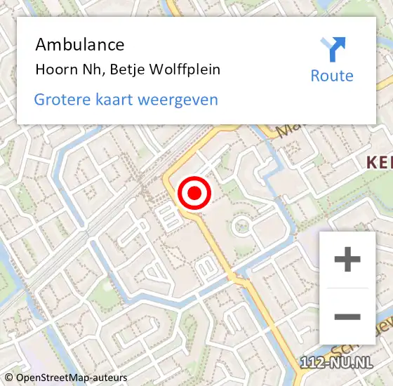 Locatie op kaart van de 112 melding: Ambulance Hoorn Nh, Betje Wolffplein op 16 juni 2018 16:45