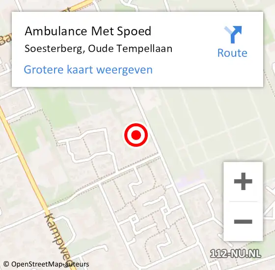 Locatie op kaart van de 112 melding: Ambulance Met Spoed Naar Soesterberg, Oude Tempellaan op 16 juni 2018 17:24