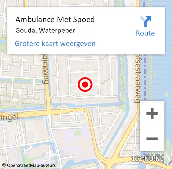 Locatie op kaart van de 112 melding: Ambulance Met Spoed Naar Gouda, Waterpeper op 16 juni 2018 17:28