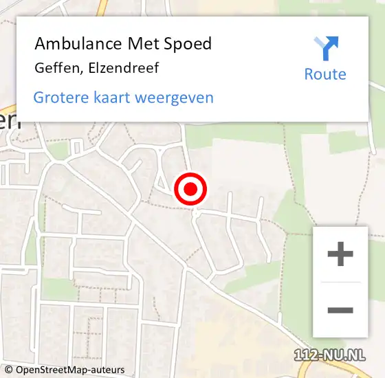 Locatie op kaart van de 112 melding: Ambulance Met Spoed Naar Geffen, Elzendreef op 16 juni 2018 18:29