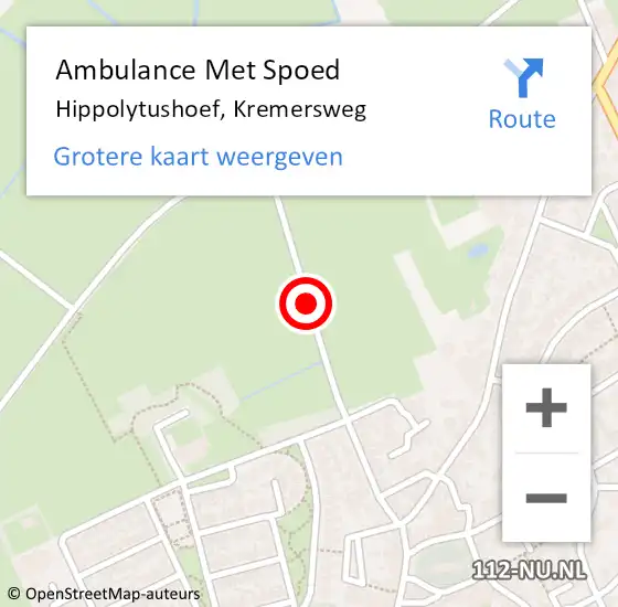 Locatie op kaart van de 112 melding: Ambulance Met Spoed Naar Hippolytushoef, Kremersweg op 16 juni 2018 18:33