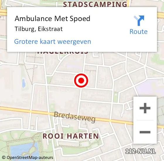 Locatie op kaart van de 112 melding: Ambulance Met Spoed Naar Tilburg, Eikstraat op 16 juni 2018 20:15