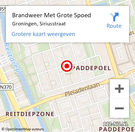 Locatie op kaart van de 112 melding: Brandweer Met Grote Spoed Naar Groningen, Siriusstraat op 16 juni 2018 20:43