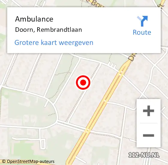 Locatie op kaart van de 112 melding: Ambulance Doorn, Rembrandtlaan op 16 juni 2018 22:43