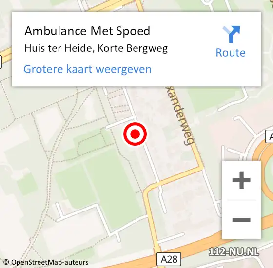 Locatie op kaart van de 112 melding: Ambulance Met Spoed Naar Huis ter Heide, Korte Bergweg op 16 juni 2018 23:33