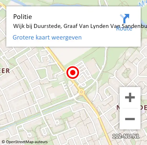 Locatie op kaart van de 112 melding: Politie Wijk bij Duurstede, Graaf Van Lynden Van Sandenburgweg op 16 juni 2018 23:43