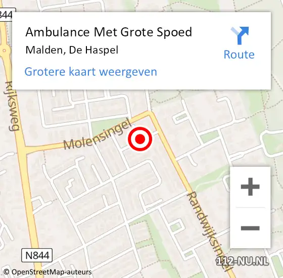 Locatie op kaart van de 112 melding: Ambulance Met Grote Spoed Naar Malden, De Haspel op 17 juni 2018 00:32