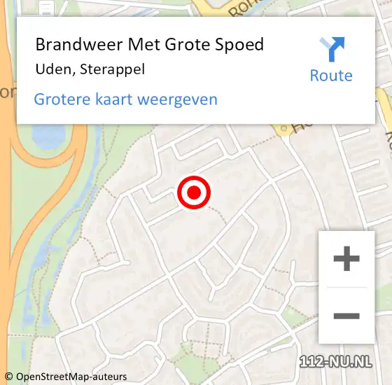 Locatie op kaart van de 112 melding: Brandweer Met Grote Spoed Naar Uden, Sterappel op 17 juni 2018 01:02