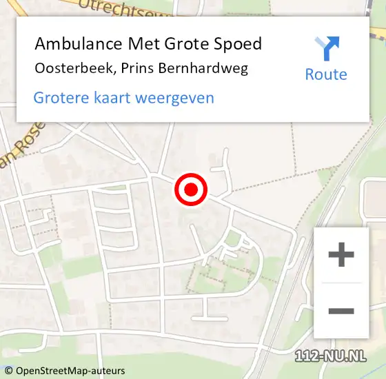 Locatie op kaart van de 112 melding: Ambulance Met Grote Spoed Naar Oosterbeek, Prins Bernhardweg op 17 juni 2018 01:09