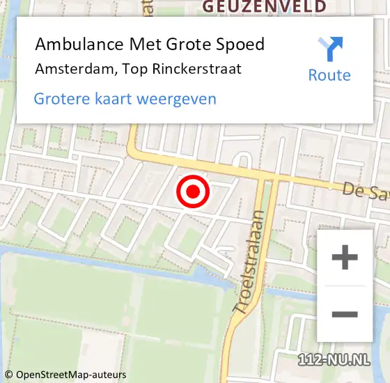 Locatie op kaart van de 112 melding: Ambulance Met Grote Spoed Naar Amsterdam, Top Rinckerstraat op 17 juni 2018 04:24