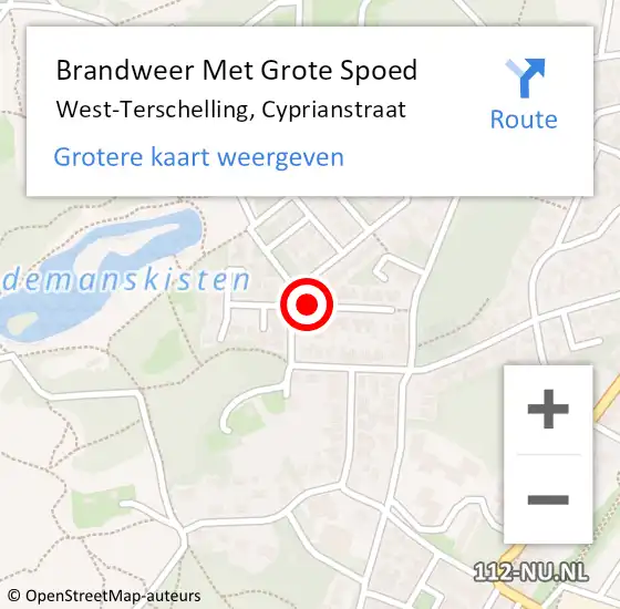 Locatie op kaart van de 112 melding: Brandweer Met Grote Spoed Naar West-Terschelling, Cyprianstraat op 17 juni 2018 04:46