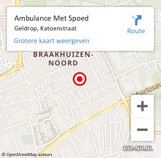 Locatie op kaart van de 112 melding: Ambulance Met Spoed Naar Geldrop, Katoenstraat op 17 juni 2018 04:55