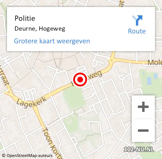 Locatie op kaart van de 112 melding: Politie Deurne, Hogeweg op 17 juni 2018 05:34