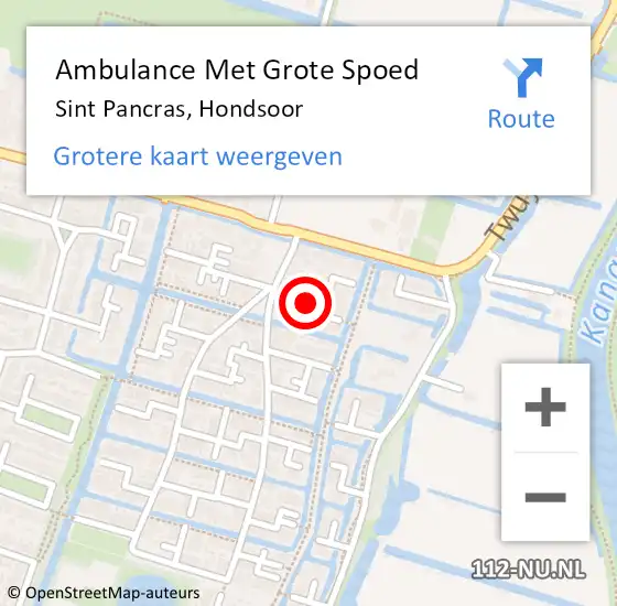 Locatie op kaart van de 112 melding: Ambulance Met Grote Spoed Naar Sint Pancras, Hondsoor op 17 juni 2018 07:19