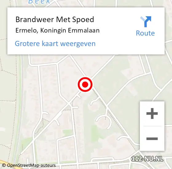 Locatie op kaart van de 112 melding: Brandweer Met Spoed Naar Ermelo, Koningin Emmalaan op 17 juni 2018 08:43