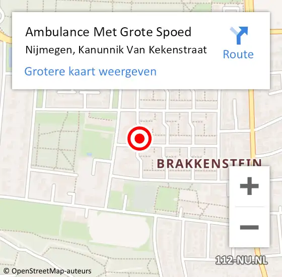 Locatie op kaart van de 112 melding: Ambulance Met Grote Spoed Naar Nijmegen, Kanunnik Van Kekenstraat op 17 juni 2018 10:11