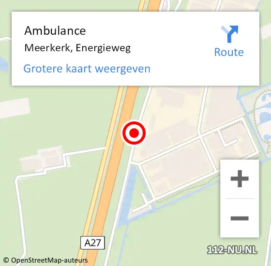 Locatie op kaart van de 112 melding: Ambulance Meerkerk, Energieweg op 17 juni 2018 10:16