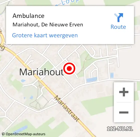 Locatie op kaart van de 112 melding: Ambulance Mariahout, De Nieuwe Erven op 17 juni 2018 10:53