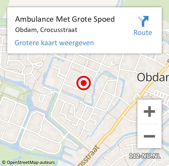 Locatie op kaart van de 112 melding: Ambulance Met Grote Spoed Naar Obdam, Crocusstraat op 17 juni 2018 11:56