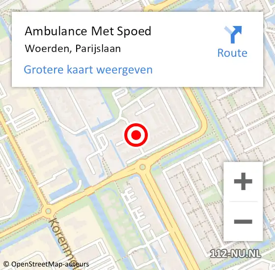 Locatie op kaart van de 112 melding: Ambulance Met Spoed Naar Woerden, Parijslaan op 17 juni 2018 13:08