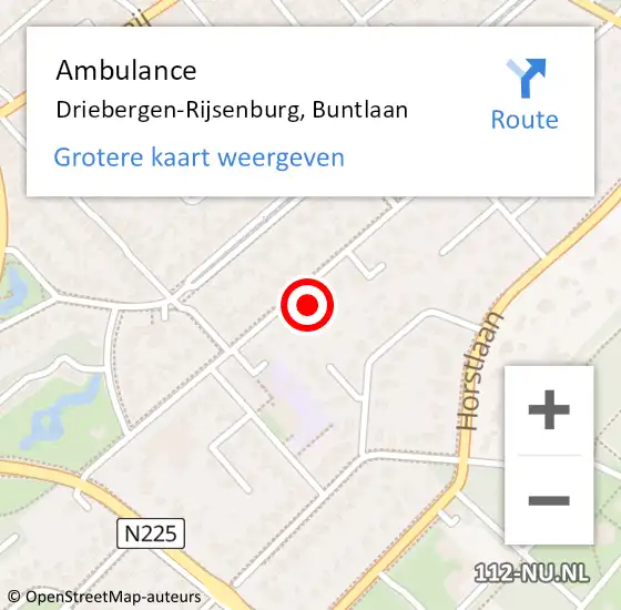 Locatie op kaart van de 112 melding: Ambulance Driebergen-Rijsenburg, Buntlaan op 17 juni 2018 13:16