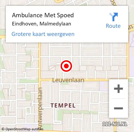 Locatie op kaart van de 112 melding: Ambulance Met Spoed Naar Eindhoven, Malmedylaan op 17 juni 2018 13:33