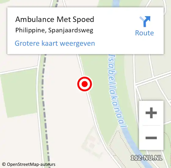 Locatie op kaart van de 112 melding: Ambulance Met Spoed Naar Philippine, Spanjaardsweg op 17 juni 2018 15:03