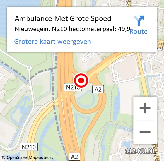 Locatie op kaart van de 112 melding: Ambulance Met Grote Spoed Naar Nieuwegein, N210 hectometerpaal: 49,9 op 17 juni 2018 17:38