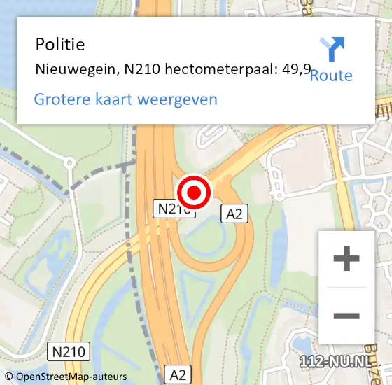 Locatie op kaart van de 112 melding: Politie Nieuwegein, N210 hectometerpaal: 49,9 op 17 juni 2018 17:38