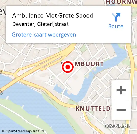 Locatie op kaart van de 112 melding: Ambulance Met Grote Spoed Naar Deventer, Gieterijstraat op 17 juni 2018 18:03