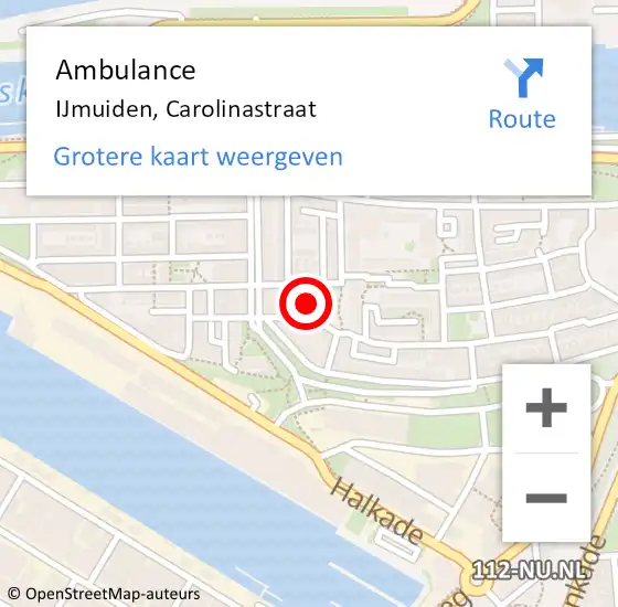 Locatie op kaart van de 112 melding: Ambulance IJmuiden, Carolinastraat op 17 juni 2018 18:37