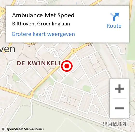 Locatie op kaart van de 112 melding: Ambulance Met Spoed Naar Bilthoven, Groenlinglaan op 17 juni 2018 18:43