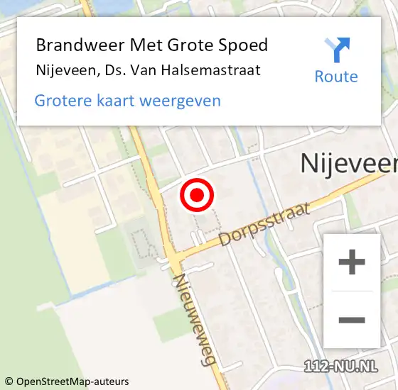 Locatie op kaart van de 112 melding: Brandweer Met Grote Spoed Naar Nijeveen, Ds. Van Halsemastraat op 17 juni 2018 19:17