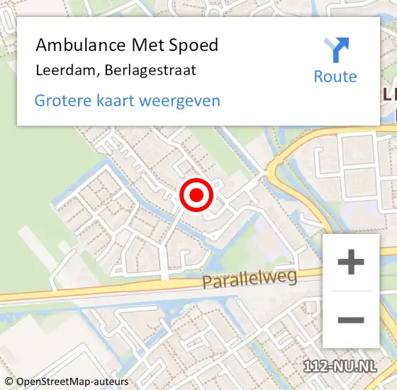 Locatie op kaart van de 112 melding: Ambulance Met Spoed Naar Leerdam, Berlagestraat op 17 juni 2018 19:30
