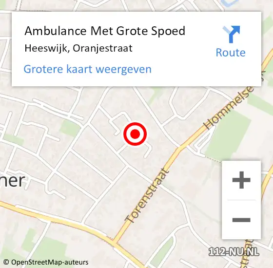 Locatie op kaart van de 112 melding: Ambulance Met Grote Spoed Naar Heeswijk, Oranjestraat op 17 juni 2018 19:40