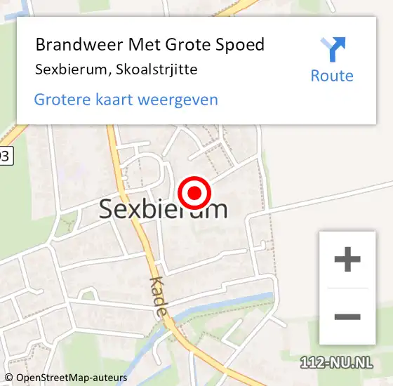 Locatie op kaart van de 112 melding: Brandweer Met Grote Spoed Naar Sexbierum, Skoalstrjitte op 17 juni 2018 20:04